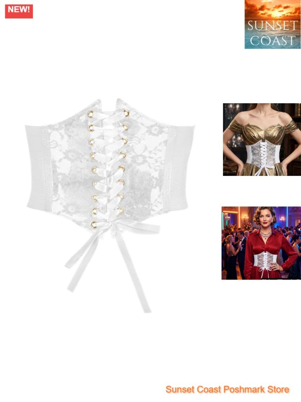 Women Lace Corset Belt Elastic Wide Waist Belt for Dresses Party Costume